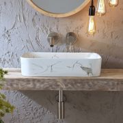 Lavabo Sobre Encimera Rectangular con Efecto Mármol - 505mm x 370mm (Sin Agujeros para la Grifería) - Alswear