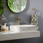 Lavabo Rectangular Sobre Encimera con Efecto Porcelana Terrazzo - 505mm x 370mm (Sin Agujeros para la Grifería) - Alswear