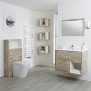 Conjunto de Baño con Diseño Abierto de Color Roble Claro Completo con Mueble Para Lavabo de 800mm, Mueble de Pared, Espejo, Lavabo, WC y Cisterna - Hoxton