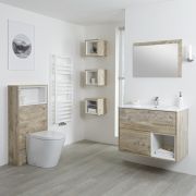 Conjunto de Baño con Diseño Abierto de Color Roble Claro Completo con Mueble Para Lavabo de 800mm, Lavabo, WC y Cisterna - Hoxton