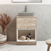 Mueble de Lavabo de 600mm con Repisa Abierta con Lavabo Sobre Encimera Elements - Hoxton - Selección de Lavabos, Acabados y Luz LED - Hoxton