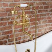 Grifo Mezclador Mural para Bañera con Telefonillo de Ducha en Estilo Industrial - Oro Satinado - Zandra