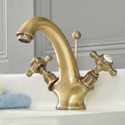 Grifo Mezclador para Lavabo Monoforo Estilo Tradicional con Manijas en Cruceta Oro Cepillado - Elizabeth