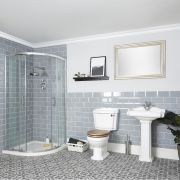Conjunto de Baño Tradicional Completo con Mampara de Ducha Angular, Inodoro con Cisterna y Lavabo con Pedestal - Legend