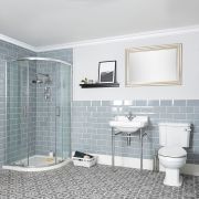 Conjunto Tradicional para Cuarto de Baño Completo con Mampara de Ducha Angular, Inodoro Monobloque y Lavabo Consola con Estructura - Richmond