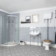 Conjunto de Baño Tradicional Completo con Mampara de Ducha Angular, Inodoro, Cisterna Alta y Consola - Richmond