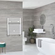 Radiador Toallero Mixto Blanco  - 730mm x 450mm - incl. Elemento Eléctrico de 400W, Pieza en Forma de T y Llaves - Arno
