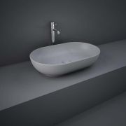 Lavabo Sobre Encimera Oval Moderno Color Gris Opaco - 550mm x 350mm (Sin Agujeros para la Grifería) - RAK Feeling x Hudson Reed