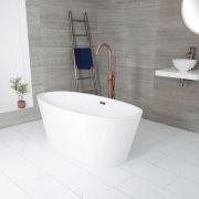 Bañera Exenta Moderna Oval Blanca con Doble Respaldo - 1595mm x 740mm - Disponible con Rebosadero en Distintos Acabados - Ashbury