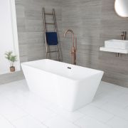 Bañera Exenta Moderna Cuadrada Blanca con Doble Respaldo - 1615mm x 720mm - Disponible con Rebosadero en Distintos Acabados - Sandford