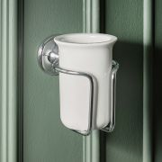  Vaso Porta Cepillo de Dientes en Cerámica y Soporte Porta Vaso de Pared Tradicional - Disponible en Distintos Acabados - Elizabeth