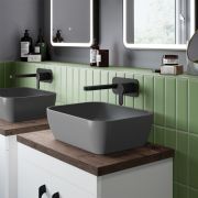 Lavabo Sobre Encimera  - Gris Opaco Moderno Cuadrado  - 455mm x 325mm (Sin Agujeros para la Grifería)