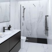 Mampara de Ducha de Obra para Recoveco Completa con Perfilería de Color Negro Opaco y Plato de Ducha Efecto Piedra - RAK Feeling x Hudson Reed