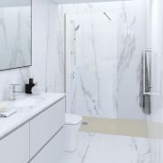 Mampara de Ducha de Obra para Recoveco Completa con Perfilería de Color Cappuccino Opaco y Plato de Ducha Efecto Piedra - RAK Feeling x Hudson Reed