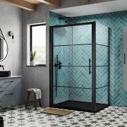 Cabina de Ducha Negra Completa con Puerta de Ducha Corredera Negra de Esquina Efecto Piedra Pizarra - Disponible en Distintas Medidas - Apex