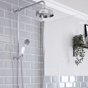 Conjunto de Ducha Tradicional Completo con Columna de Ducha, Alcachofa de Ducha, Barra Deslizante y Teléfono de Ducha con Acabado Cromado y Blanco - Elizabeth