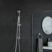 Kit de Ducha Moderno con Barra Deslizante, Telefonillo de Ducha y con Codo de Ducha Integrado  - Cromado - Como