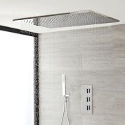 Conjunto de Ducha Termostático Triple de 2 Funciones con Alcachofa Empotrable de Ducha Grande de 800x500mm y Telefonillo - Kubix