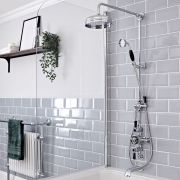 Columna de Ducha Tradicional con Mezclador Termostático de 3 Funciones, Alcachofa, Telefonillo y Llenador de Bañera Cromado y Negro - Elizabeth