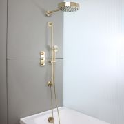 Sistema de Ducha Termostátco con Desviador, Alcachofa de Ducha, Llenador de Bañera para Rebosadero y Kit con Barra de Ducha Deslizante con Telefonillo de Ducha (3 Salidas) - Selección de Acabados - Lune