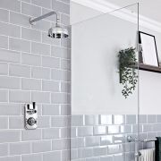 Mezclador de Ducha Termostático Tradicional de 1 Función Completo con Alcachofa de Ducha de 150mm y Brazo de Ducha Mural Acabado Cromado y Negro - Elizabeth