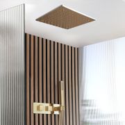 Ducha Termostática con desviador , Alcachofa de Ducha de Empotrar de 400mm and Telefonillo de Ducha (2 Salidas) - Oro Satinado - Lyra