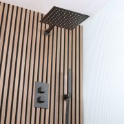 Mezclador de Ducha Termostático Doble con Alcachofa de Ducha de 300mm y Telefonillo de Ducha (2 Salidas) - Negro - Preto