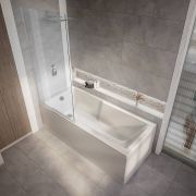 Bañera Recta Moderna con Sección de Ducha Cuadrada - 1700mm x 750mm - Selección de Mampara y Faldones - Sandford