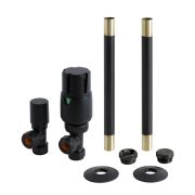 Conjunto con Llaves para Radiador Termostáticas Angulares Modernas y Kit con Conector - Negro