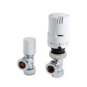 Llaves Angulares Termostáticas con Acabado Cromado para Radiadores y Toalleros con Cabezal Termostático Blanco para Tubos de Cobre de 15mm