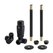 Conjunto con Llaves para Radiador  Termostáticas Modernas de Esquina y Kit con Conectores - Negro