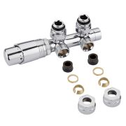 Llaves Angulares Cromadas para Radiador o Radiador Toallero Completo con Cabezal Termostático Cromado y Adaptadores para Tubos de Cobre 14mm - Multiblock H