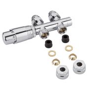 Llaves Rectas Cromadas para Radiador y Toallero con Cabezal Termostático Cromado y Adaptadores para Tubos de Cobre 12mm - Multiblock H