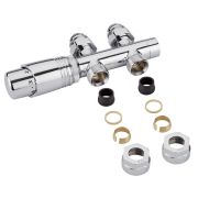 Llaves Rectas Cromadas para Radiador y Toallero con  Cabezal Termostático Cromado y Adaptadores para Tubos de Cobre 16mm - Multiblock H