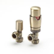 Llaves para Radiador Termostáticas Angulares con Detentor - Oro Cepillado