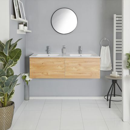Maison Exclusive Set de muebles baño 3 pzas madera contrachapada roble  ahumado