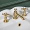 Grifo Mezclador para Lavabo de 3 Agujeros Tradicional con Manijas en Cruceta - Oro Satinado - Elizabeth