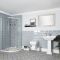 Conjunto de Baño Tradicional Completo con Mampara de Ducha Angular, Inodoro Suspendido con Cisterna y Lavabo con Pedestal - Chester