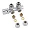 Llaves Angulares Cromadas para Radiador o Toallero con Conexión Central con Adaptadores para Tubos Pex o Multicapa de 16mm - Multiblock H