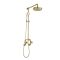 Conjunto de Ducha Completo con Mezclador de Ducha Manual Expuesto en Estilo Industrial con Alcachofa de Ducha Redonda y Telefonillo - Oro Satinado  - Zandra