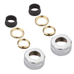 Par de Llaves Angulares Manuales Cromadas para Radiador con Adaptador para Tubos de Cobre 16mm
