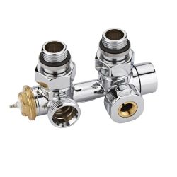 Par de Llaves Angulares Termostáticas Cromadas Multiblock H para Radiador y Toallero con Conexión Central con Adaptador - Cobre 12mm