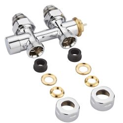 Llaves Rectas Termostáticas Cromadas para Radiador o Radiador Toallero con Conexión Central Completas con Adaptador para Tuberías de Cobre de 12mm - Multiblock H
