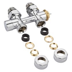 Par de Llaves Rectas Termostáticas Cromadas para Conexión Central Multiblock H con Adaptador - Cobre 14mm