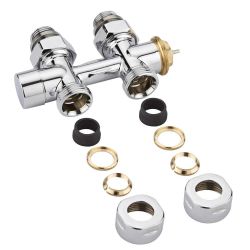 Par de Llaves Rectas Termostáticas Cromadas con Conexión Central Multiblock H con Adaptador - Cobre 15mm