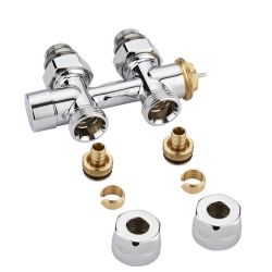 Llaves Rectas Termostáticas Cromadas para Radiador o Radiador Toallero con Conexión Central Completas con Adaptador Pex y Multicapa de 12mm – Multiblock H