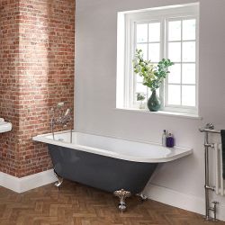 Bañera Tradicional Exenta de Esquina Color Gris Piedra - 1685mm x 750mm - Disponible con Distintas Patas y en Versión Izquierda/Derecha - Elton
