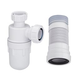 Conjunto con Sifón de Botella para Lavabos con Pedestal y Manguito Conector para Inodoros Monobloque - Cranplas