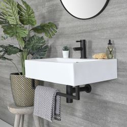 Lavabo Moderno Rectangular Suspendido Sandford de Color Blanco con Barra Porta Toallas - Disponible en Distintas Medidas y con Distintos Acabados