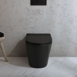 Inodoro Adosado Moderno Redondo con Tapa de Cierre Amortiguado - Disponible en Distintos Acabados - Elements